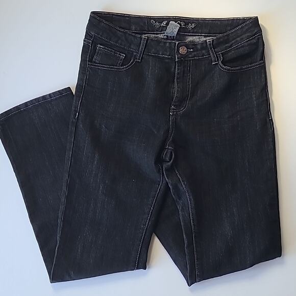 EC Embellished Dark Bling Embroidered Jeans 12 Dark Wash / Black - Picture 2 of 7